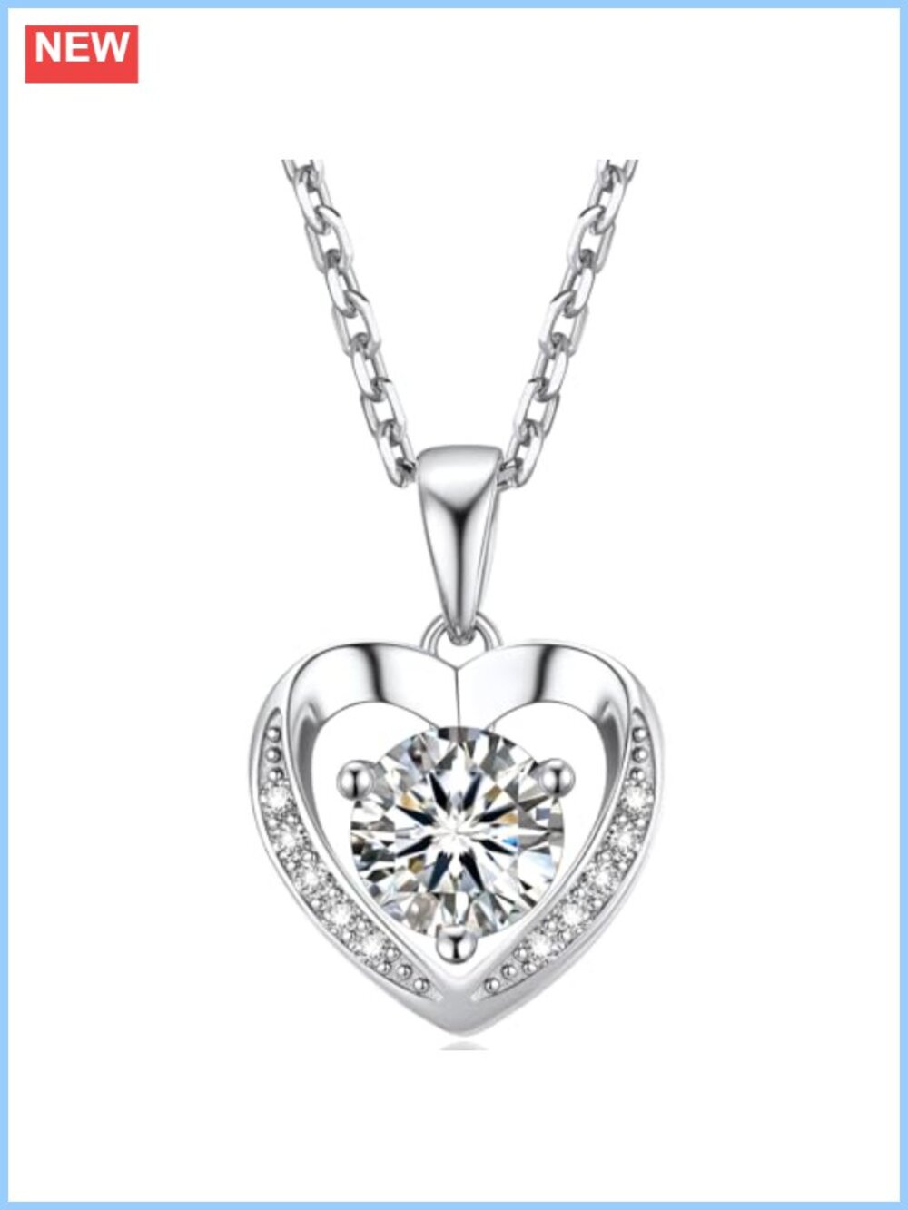 Moissanite Heart Pendant Necklace 925 Sterling Silver White Gold Plated